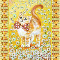 Схема для вишивання бісером на натуральному художньому холсті "Сонячне кошеня"