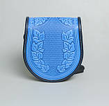 Жіноча шкіряна сіро-синя сумка ручної роботи напівкругла "Калина", фото 2