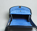 Жіноча шкіряна сіро-синя сумка ручної роботи напівкругла "Калина", фото 3