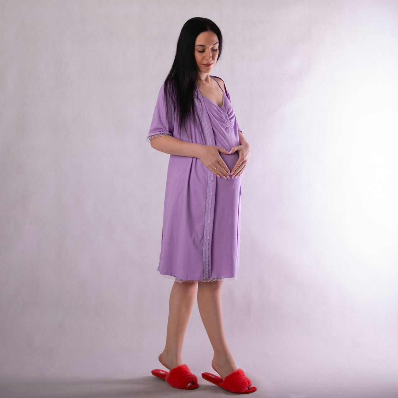 Комплект (ночная рубашка и халат) для беременных и кормящих мам Кружево Размер 42/44 Tiana Фиолетовый - фото 1 - id-p2121154243