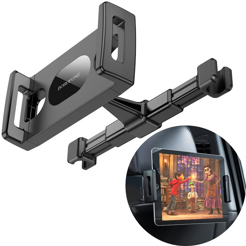 Тримач в підголовник авто для планшета та телефону Borofone BH101 Airy tablet Car holder (4.7-12.9"). Black, фото 1