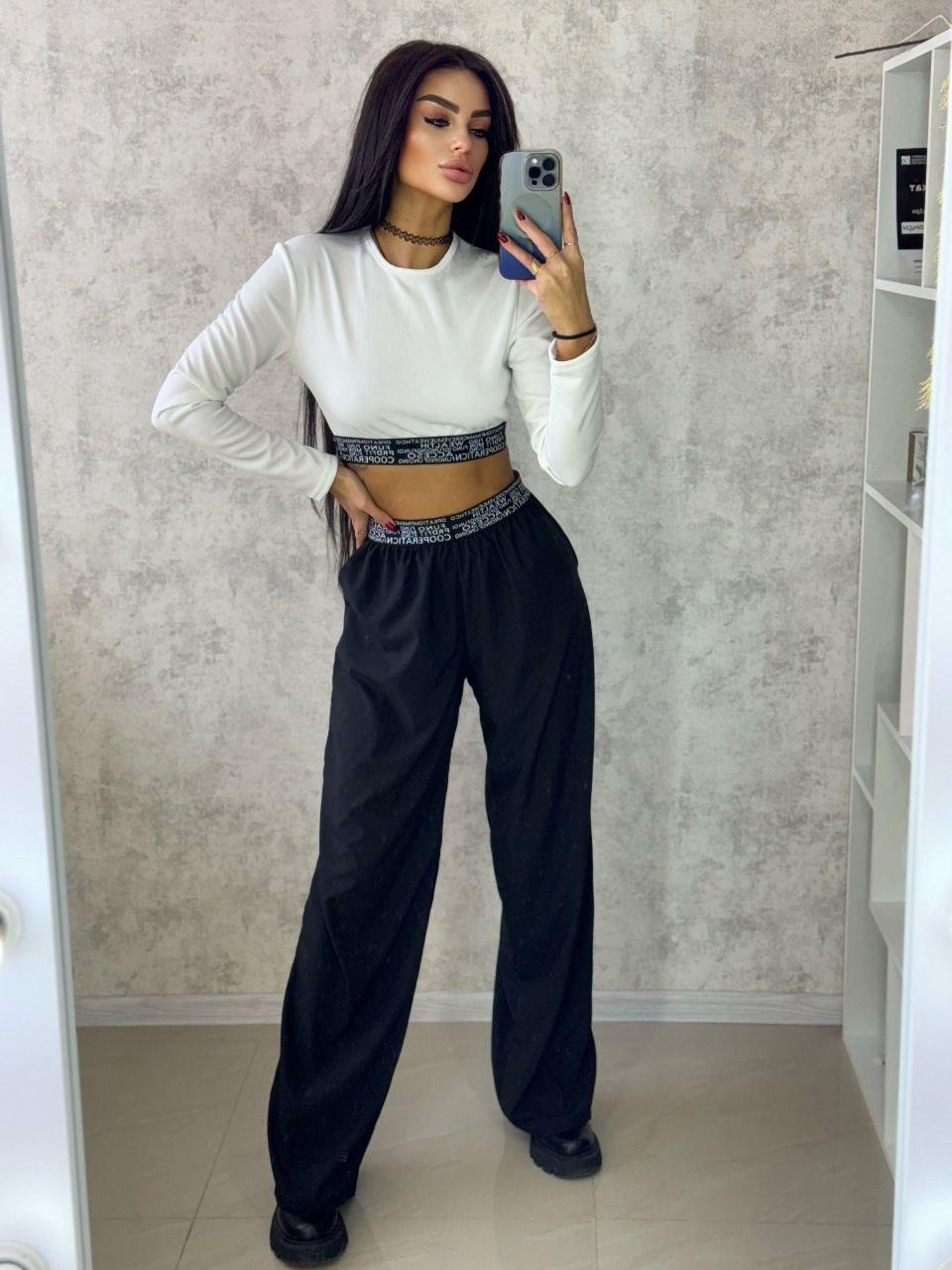 Жіночий костюм з чорними штанами палаццо та білим топом (р. 42-48) 18103604, фото 1