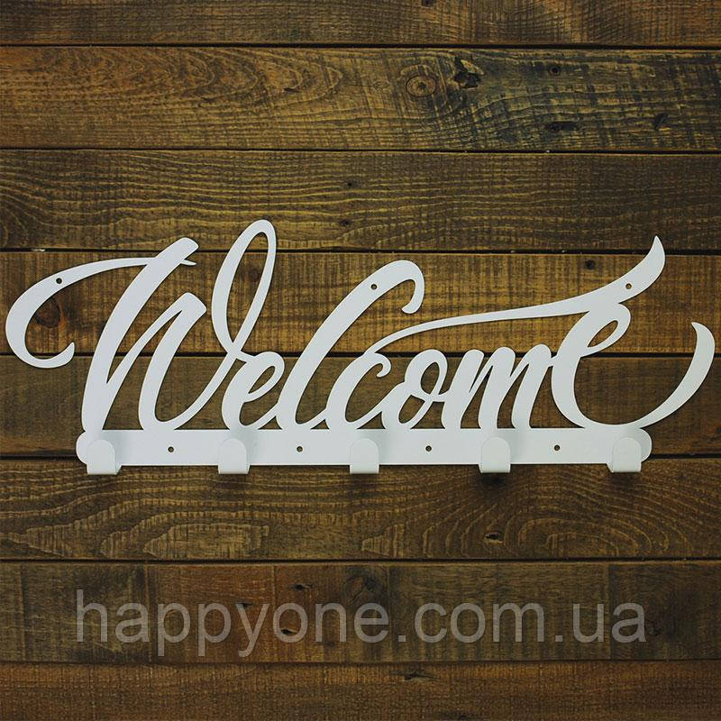 Металева настінна вішалка Welcome (біла), фото 1