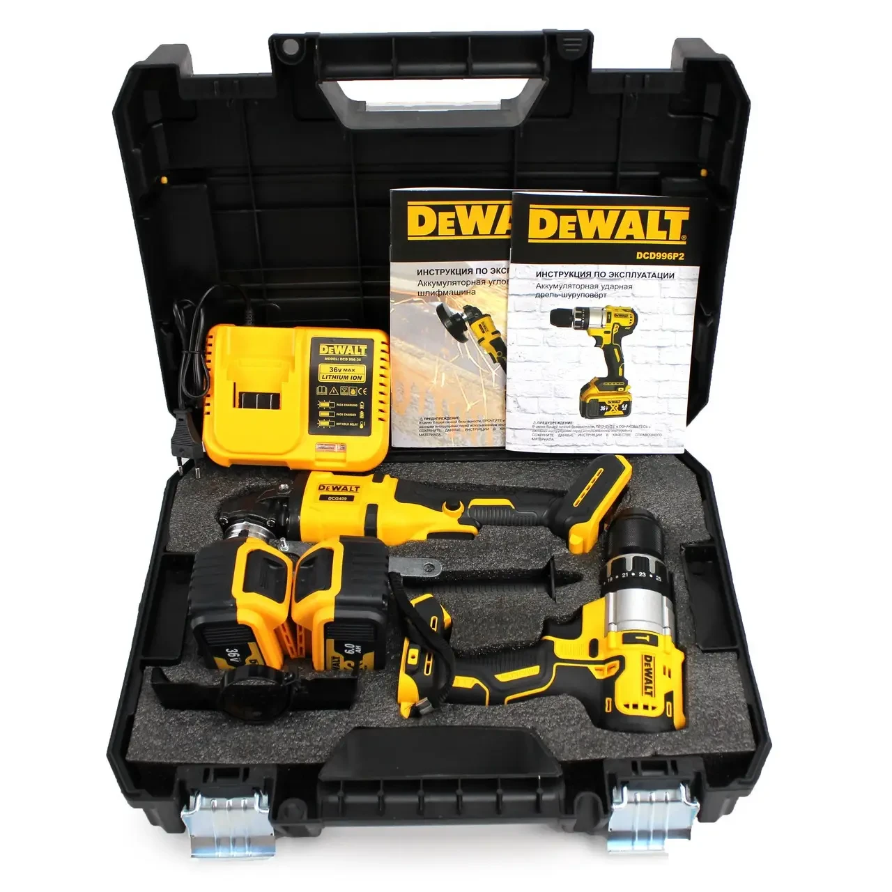 Набір акумуляторного інструменту 2в1 DeWalt 36V (Шурупокрут DCD996P2 + Болгарка DCG409) Набір 2в1 Девольт