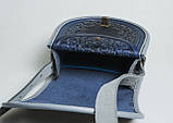 Жіноча шкіряна сіро-синя сумка ручної роботи напівкругла "Калина", фото 4