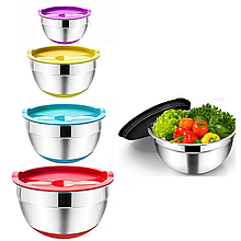 Набір металевих мисок Cooking House 7trav  з силіконовим дном і кришкою —  4 шт (30-18см)