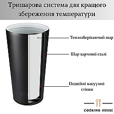 Термокухоль 500мл Cooking House 7trav , термокружка, термо-чашка біло-чорного кольору, фото 3