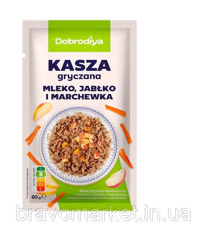 Каша гречана з молоком, яблуком та морквою Добродія 60 г, фото 1
