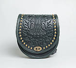 Жіноча шкіряна зелена сумка "Калина" металом, фото 2