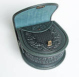 Жіноча шкіряна зелена сумка "Калина" металом, фото 3