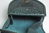 Жіноча шкіряна зелена сумка "Калина" металом, фото 5