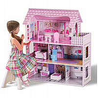 Детский кукольный домик игровой+LED освещение.Домик кукольный для кукол с мебелью