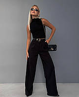Жіночі модні ошатні штани палаццо-кльош висока посадка хакі чорний 42-44 46-48