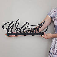 Металева настінна вішалка Welcome (чорна), фото 2