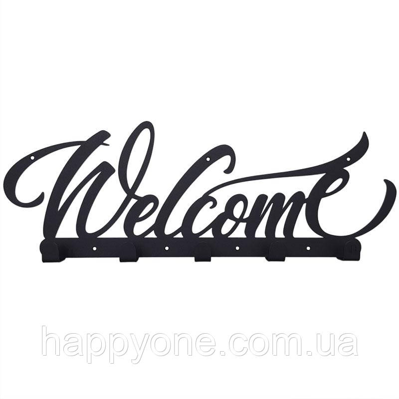 Металева настінна вішалка Welcome (чорна), фото 1