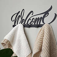 Металева настінна вішалка Welcome (чорна), фото 5