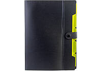 Папка-конверт "Optima" №O35540 A4 на кнопке,6от.,с расширением,черная с лимонным