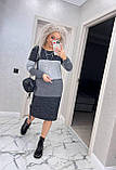 Тепла пряма сукня жіноча сіра анговорова вільна сукня міді в смужку триколірна, фото 2