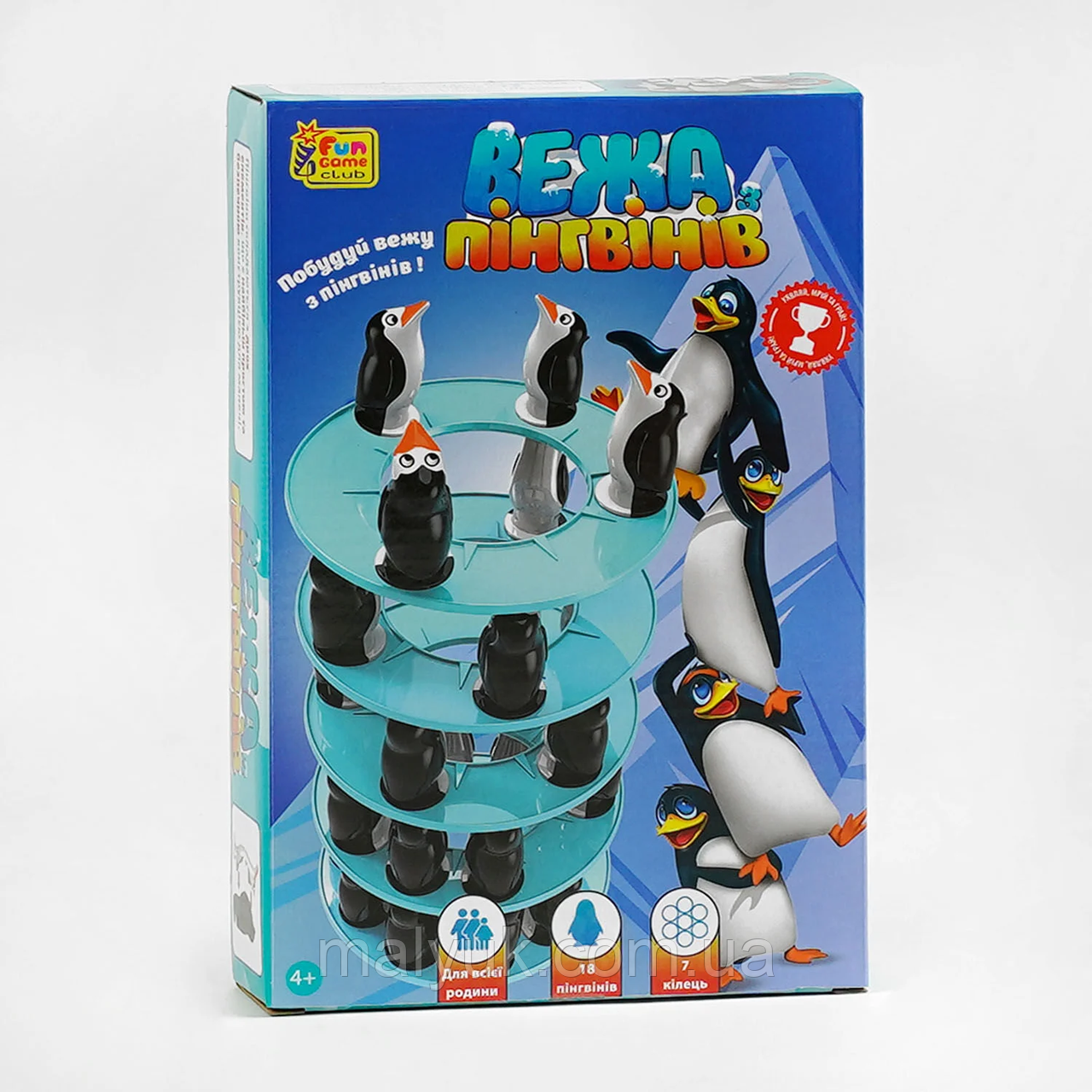 Гра "Вежа пінгвінів"  "4FUN Game Club", 18 пінгвінів, 7 кілець, в коробці