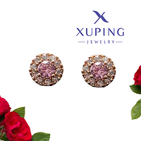 Сережки Xuping Позолочені з рожевими кристалами 10мм