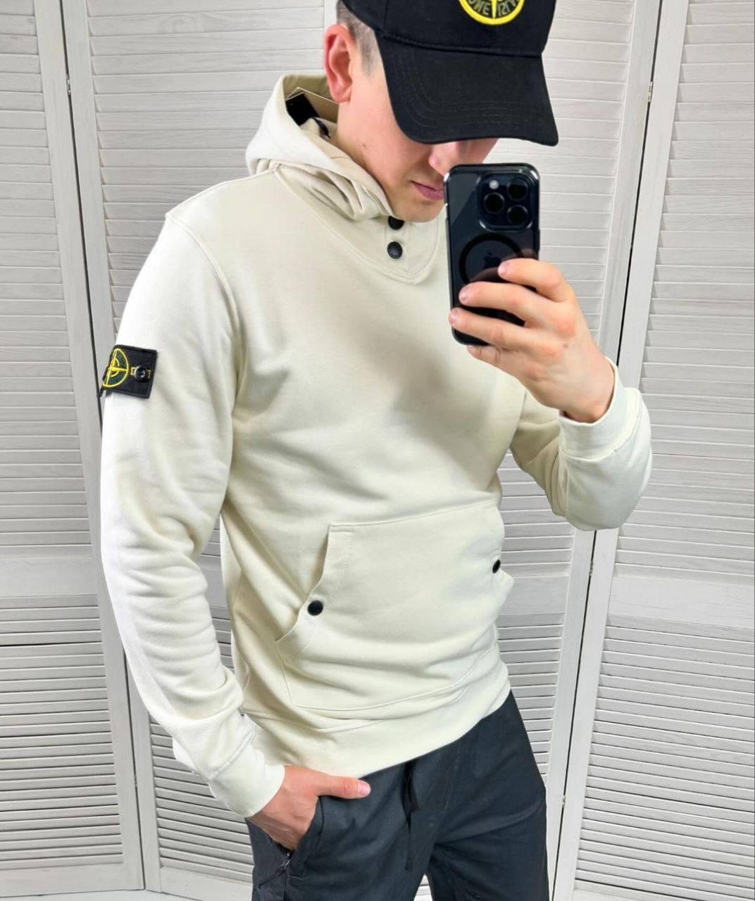 Чоловіча кофта худі Stone Island CK7073 кремова, фото 1