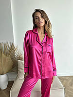 Красивий комплект жіноча сорочка та штани модна рожева піжама з шовку для дому та сну S