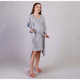 Утеплений набір (нічна сорочка і халат) для вагітних і годуючих мам Розмір 46/48 Стела Tiana Сірий