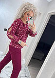 Стильний брючний костюм жіночий бордовий у горох осінній костюм із блузою прогулянковий костюм двійка батальний, фото 7