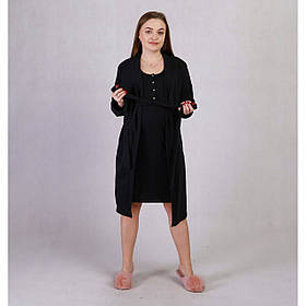 Утеплений набір (нічна сорочка і халат) для вагітних і годуючих мам Розмір 46/48 Стела Tiana Чорний