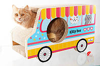 Лежанка для котов, кошачья когтеточка, домик из гофрированного картона "Котобус" 57х28х35 см