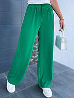 Летние широкие брюки на резинке зеленые свободные широкие штаны женские на лето брюки женские креп жатка