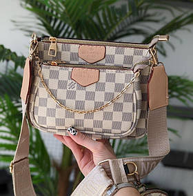 Сумка жіноча Louis Vuitton 3 в 1 білий+клітка