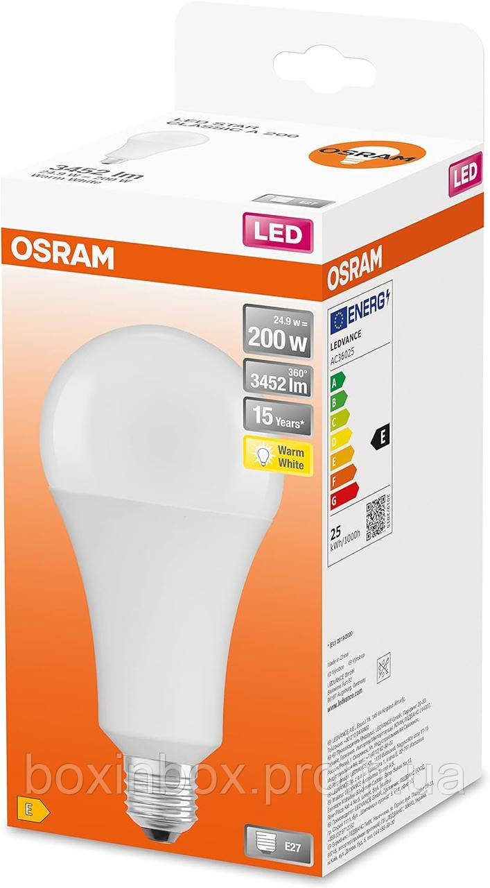 OSRAM LED Star Classic A200 Frosted Bulb Світлодіодна лампа E27 Base Теплий білий (2700K) 3452 люмен Заміна для стандартних ламп р