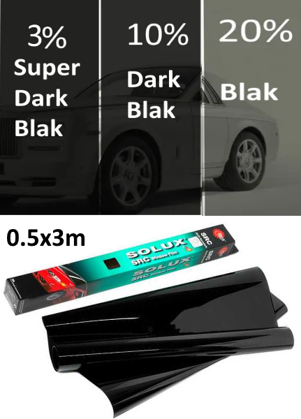 Тонувальна плівка SOLUX 0.5x3m Super Dark Black 5%.(SRC антицарапин) Плівка для скла. Тонування