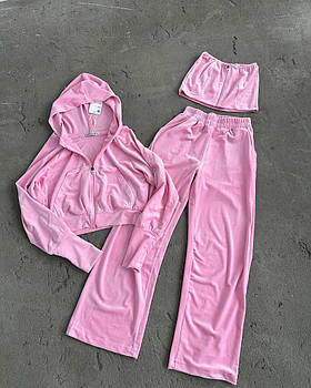 Костюм жіночий плюшевий трійка топ кофта на молнії і штани (Норма)