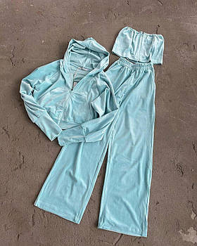 Костюм жіночий плюшевий трійка топ кофта на молнії і штани (Норма)