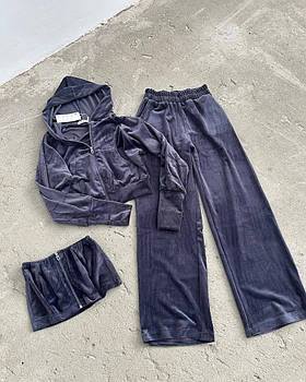 Костюм жіночий плюшевий трійка топ кофта на молнії і штани (Норма)