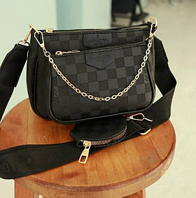 Сумка жіноча Louis Vuitton 3 в 1 чорна+ чорна клітка