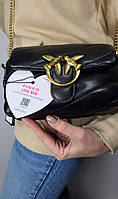 Женская сумочка с птичками черная Pinko Baby Love Bag Puff Maxi Quilt Сумка женская стеганая небольшая черная