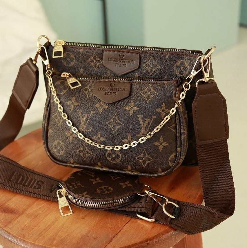 Сумка жіноча Louis Vuitton 3 в 1 коричневий+корич.+ коричневий ремінець