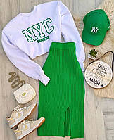 Весенний женский костюм свитшот + юбка (зеленый, малиновый, синий) 42-44, 46-48, 50-52 размеры Зелёный, 50/52