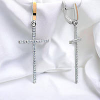 Серьги в форме крестика из серебра с фианитами и золотыми пластинами Аватария