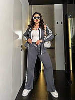 Женский прогулочный весенний костюм батал кофта на молнии и штаны пацаццо большого размера с лампасам VS 50/52, Графит