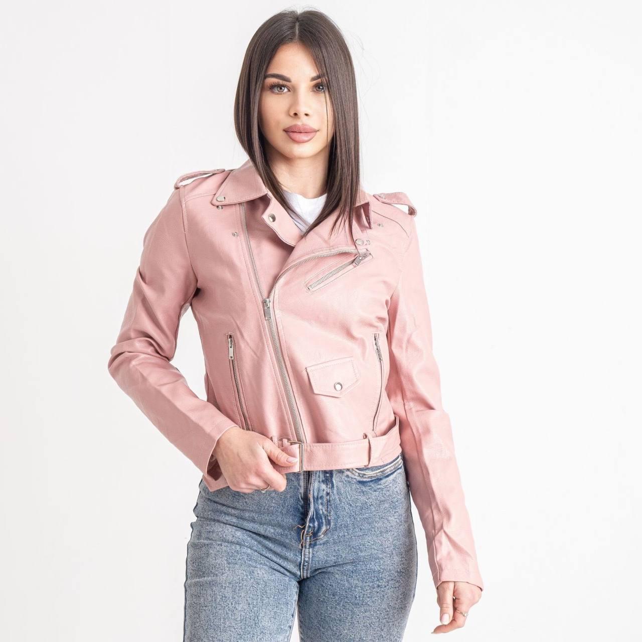 Жіноча шкіряна косуха, стильна рожева куртка з кишенями та ременем, M-XL