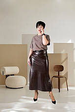 Спідниця жіноча трапеція "Влада" з еко-шкіри з високою посадкою у шоколадному кольорі розміри 44, 46, фото 2