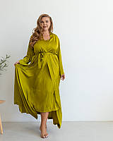 Жіночий комплект великого розміру халат ночнушка зеленого кольору