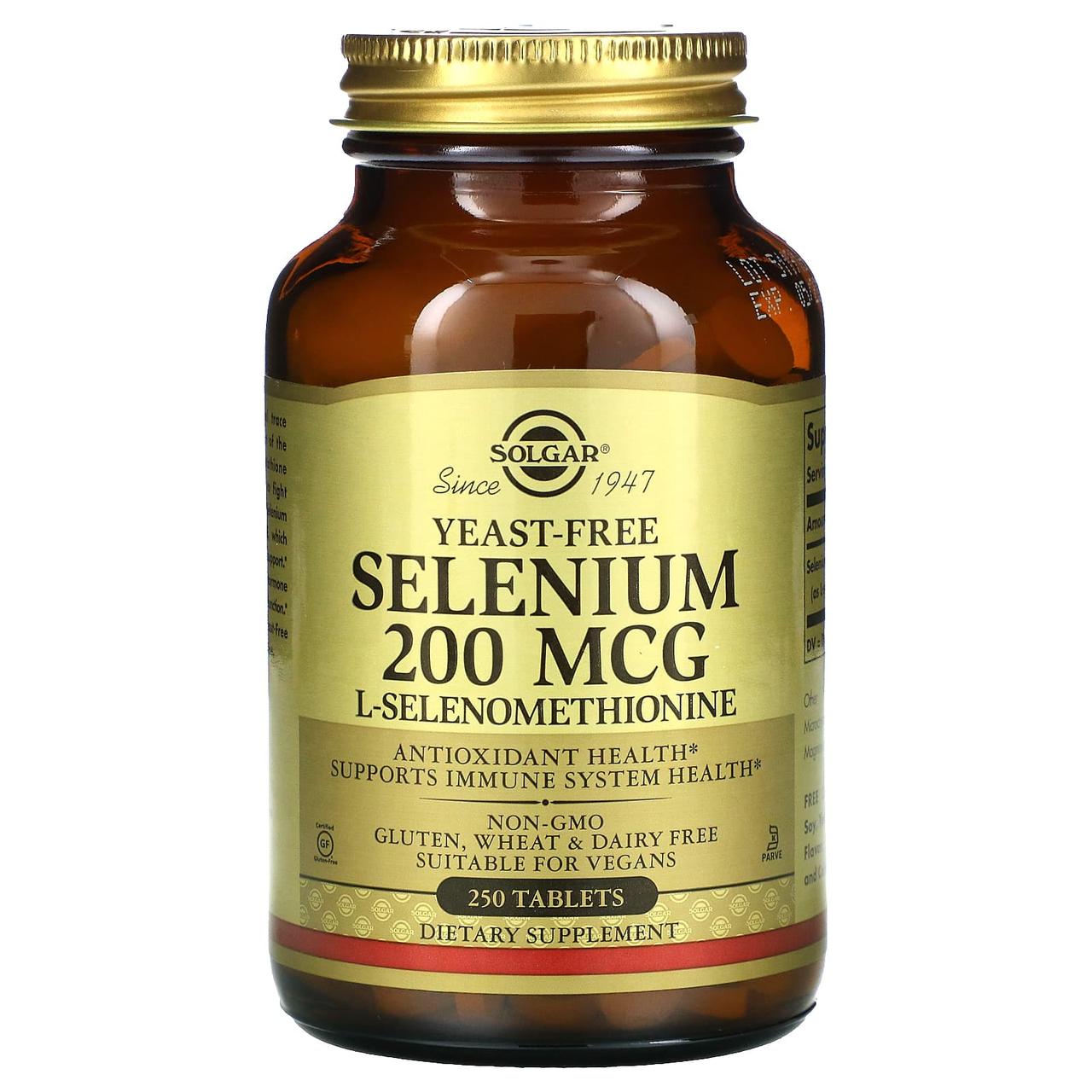 Селен без дріжджів, Selenium, Solgar, 200 мкг, 250 таблеток, знижка