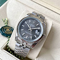 Наручные часы Rolex DateJust silver gray 36 mm ААА механические на стальном браслете с календарем и сапфиром