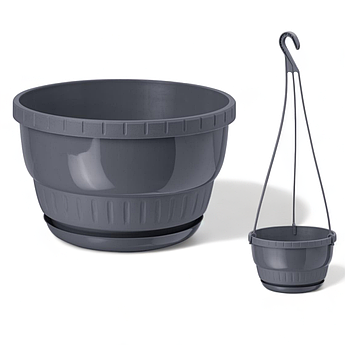 Горщик підвісний Європа ⌀ 22 см, антрацит з підставкою
