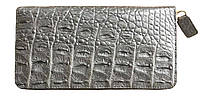 Гаманець портмоне клатч жіночий зі шкіри крокодила сріблястий на блискавці Ekzotic Leather (cw01_3)